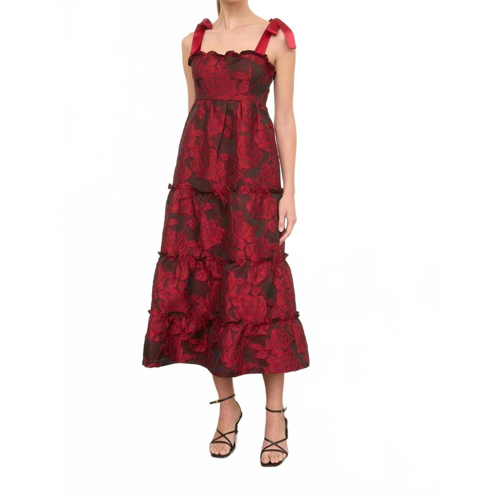 NEW ZOE AND CLAIRE floral jacquard dress in red